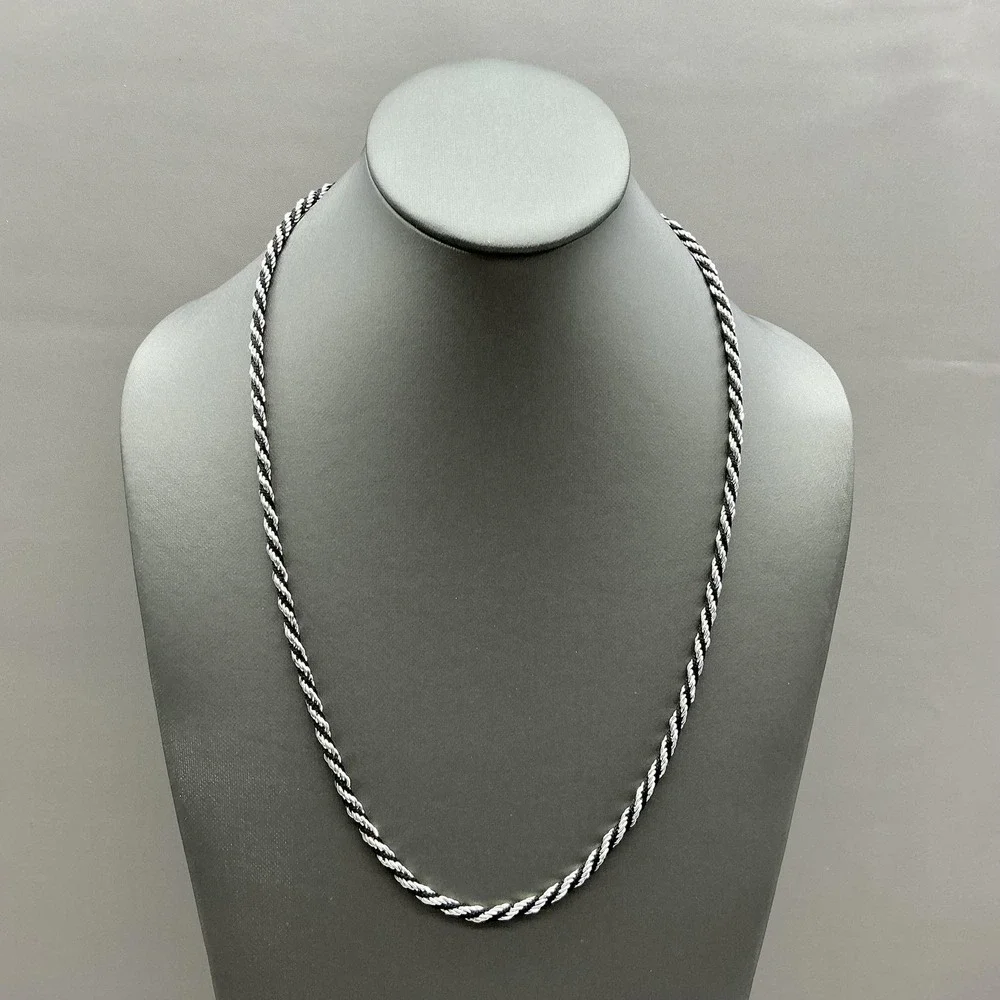 Vintage Trifari Necklace Silver Tone Black Twisted Rope Chain Womens Jewelry 22